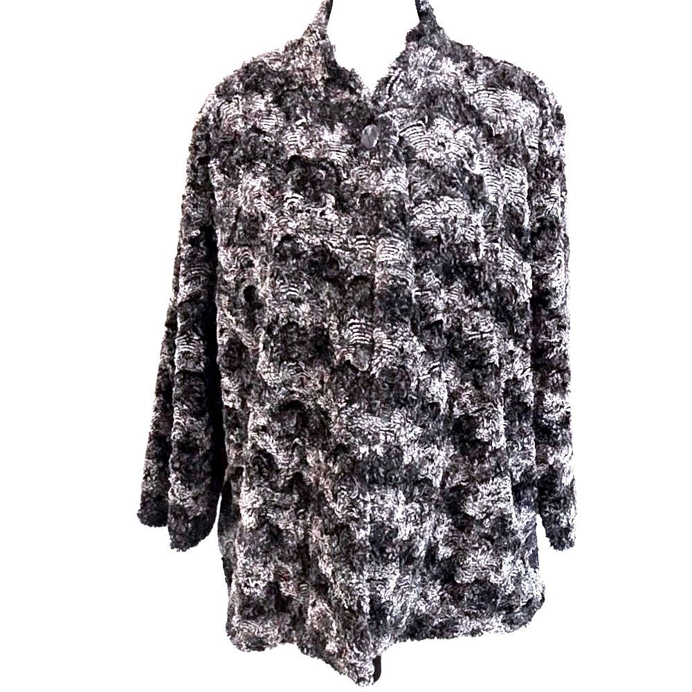 Alfred Dunner Jacket Womens 16 Black Gray Faux Fur Textured Plush Lined Soft